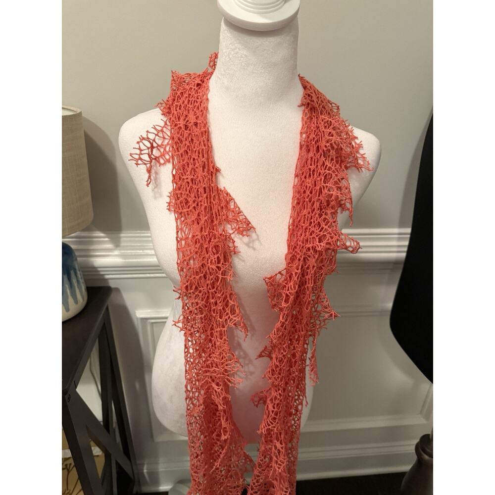 Coral Colored Mesh Design Scarf - Picture 3 of 4